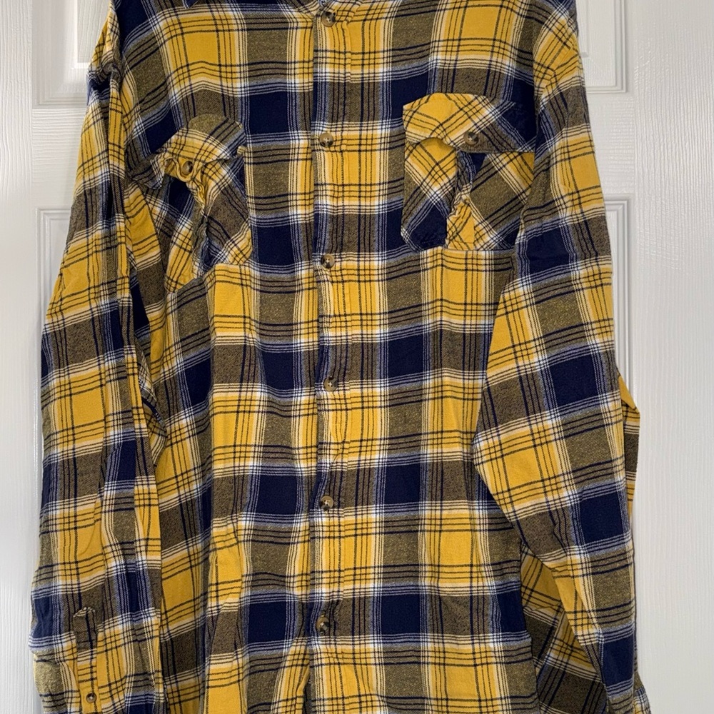 King Size Men's Yellow and Blue Plaid Casual Shirt